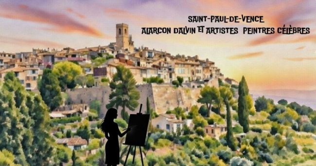 Saint-Paul-de-Vence-Artiste-Peintre-Alarcon-Dalvin-et-artistes-peintres-celebres Danielle Alarcon Dalvin, artiste peintre contemporaine à Saint-Paul-de-Vence, entourée de l’héritage des artistes célèbres du village provençal : Chagall, Matisse, Braque, Folon et Verd