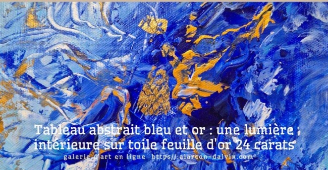 Un tableau abstrait art moderne bleu et or pour une décoration intérieure contemporaine