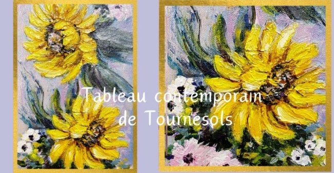 Tableau contemporain fleurs de tournesols peinture au couteau acrylique sur toile