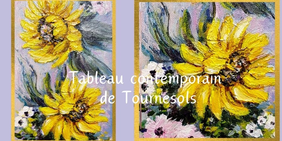 Tableau contemporain fleurs de tournesols peinture au couteau acrylique sur toile