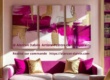 Triptyque abstrait rose fuchsia et or réalisé sur commande pour décoration murale moderne par l'artiste Peintre Alarcon Dalvin