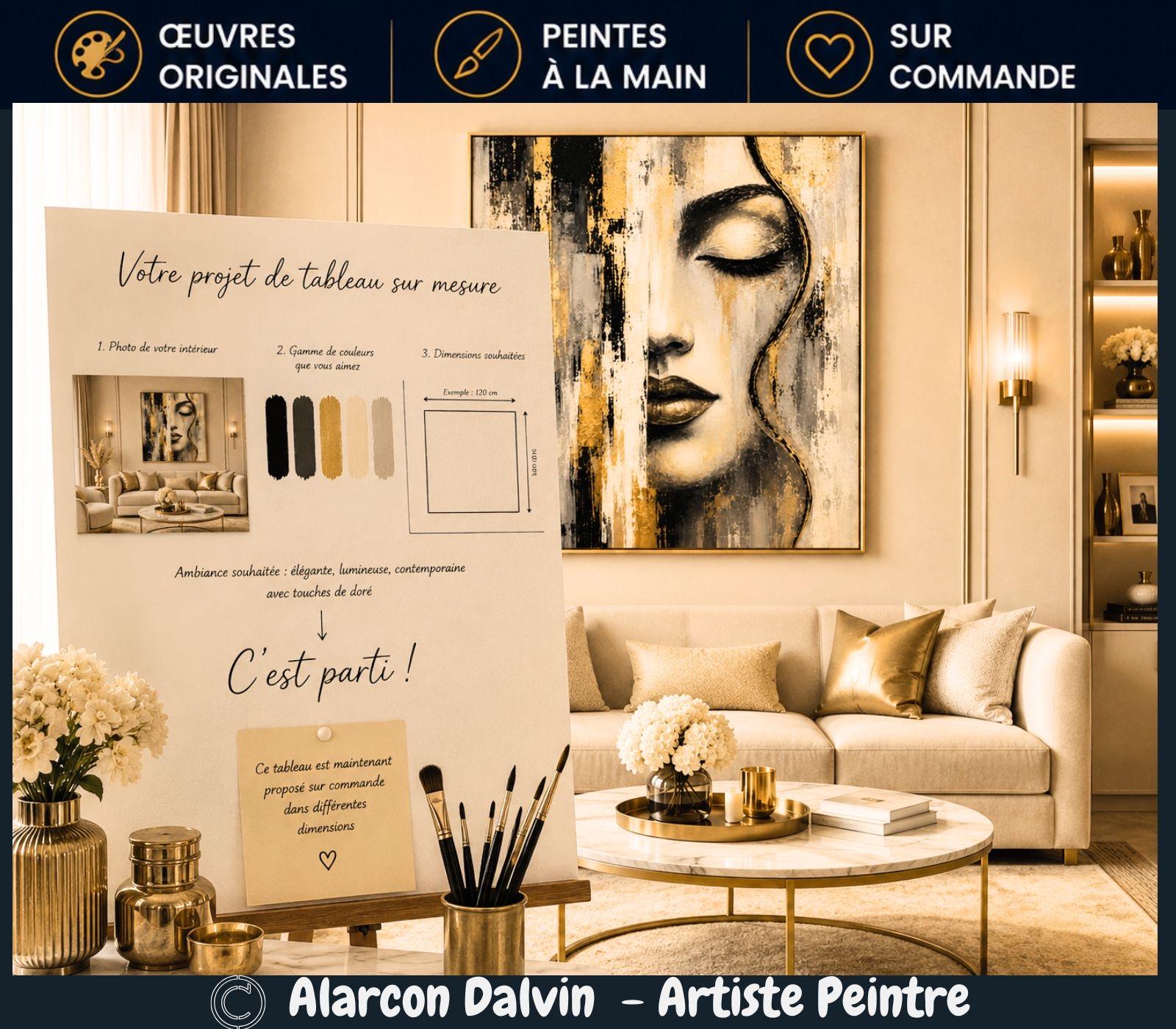 Peinture abstraite représentant un visage pour salon par Alarcon Dalvin tableau sur commande peint à la main disponible sur commande en différentes dimensions livraison gratuite