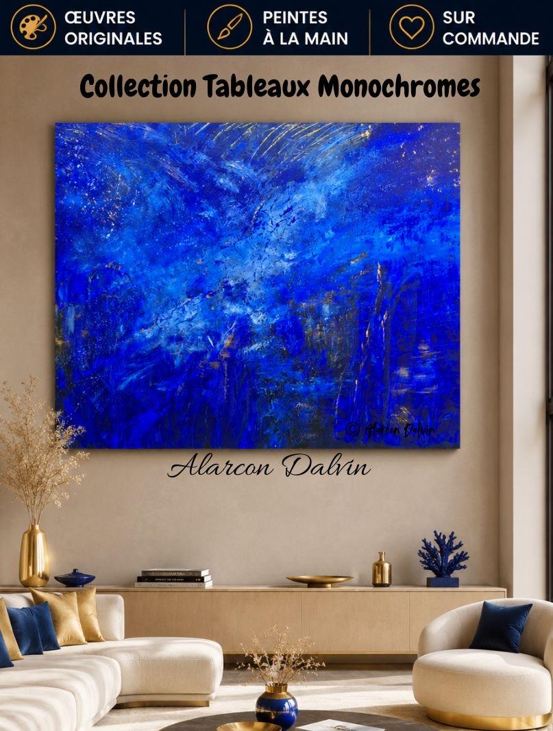 Grand tableau monochrome peint sur toile par l'artiste PEINTRE ALARCON DALVIN pour une décoration intérieure originale Peinture monochrome dans un salon contemporain en vente en ligne ou peinture sur mesure