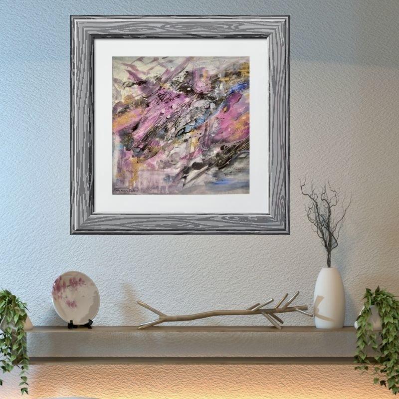 Tableau peinture Aquarelle abstraite « Chemin vers la Plénitude » dans intérieur zen gris bleu