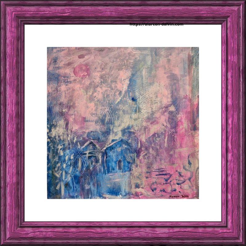 Détail des maisons bleues – Aquarelle abstraite d’Alarcon Dalvin