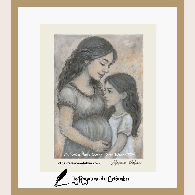 oeuvre-originale-sur-papier-peinture-figurative-portrait-mère-fille-l'enfant-du-dedans - 4 Œuvre originale sur papier – Peinture figurative mère-fille « L’Enfant du Dedans »