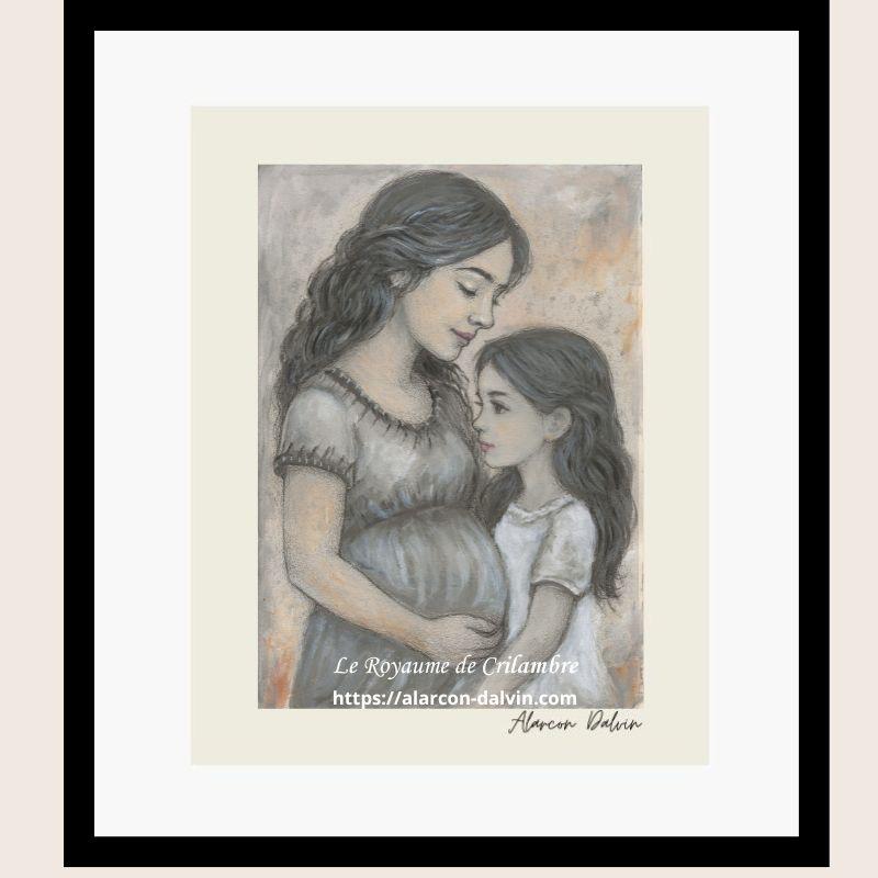 oeuvre-sur-papier-peinture-figurative-Portrait-mère-fille-l'enfant-du-dedans - 3 Peinture figurative sur papier – Portrait mère-fille « L’Enfant du Dedans »