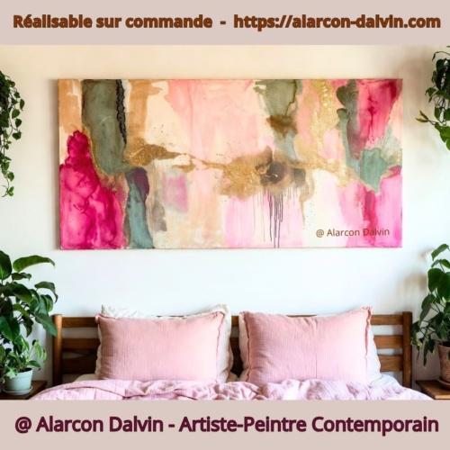 Peinture abstraite moderne acrylique sur toile aux textures contemporaines et nuances harmonieuses, réalisée sur commande par l’artiste peintre Alarcon Dalvin.