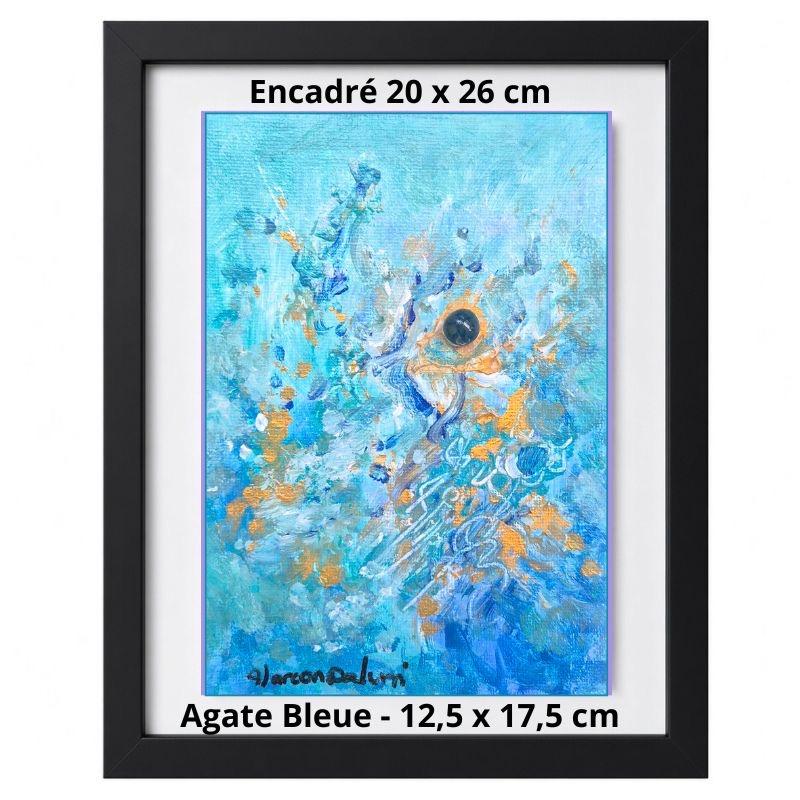 Tableau abstrait bleu moderne avec agate bleue et cadre noir – Alarcon Dalvin