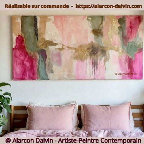Peinture abstraite moderne sur toile réalisée à la main pour une chambre contemporaine, création artistique personnalisable par Alarcon Dalvin.