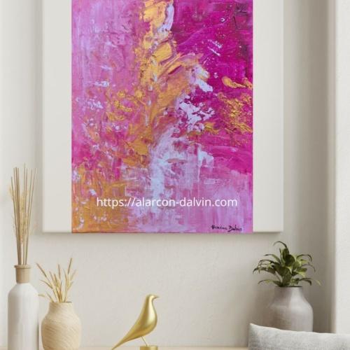 Peinture abstraite moderne rose sur toile avec textures au couteau, tableau décoratif contemporain signé Alarcon Dalvin Peinture sur toile abstraite originale unique peinture au couteau sur toile