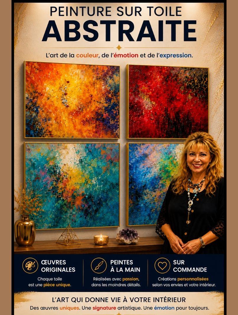 Peinture abstraite sur toile aux couleurs et reliefs, œuvres originales d’Alarcon Dalvin