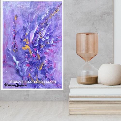 Peinture contemporaine violet intense et expressivere, spiritualité et intensité émotionnelle.
