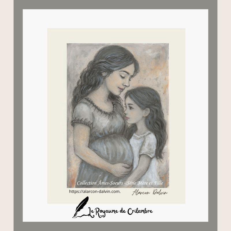 peinture-figurative-acrylique-sur-papier-Portrait-mère-fille-l'enfant-du-dedans - 5 Portrait figuratif mère et fille – peinture originale Alarcon Dalvin sur papier artiste Peintre Alarcon Dalvin