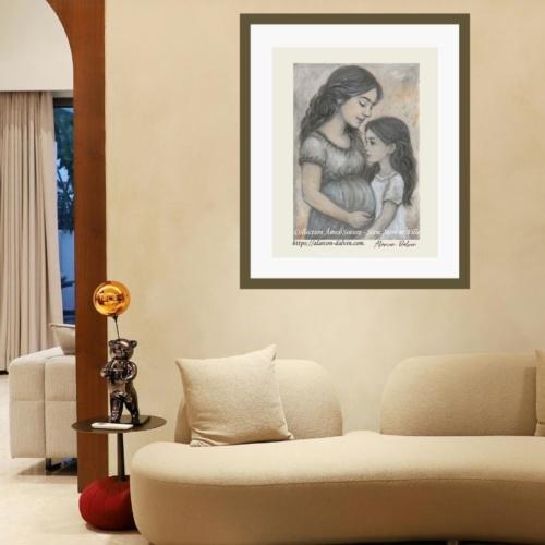 Peinture figurative mère-fille – L’Enfant du Dedans – décoration salon moderne