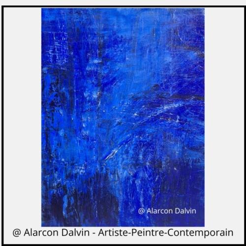 tableau abstrait bleu Klein toile moderne peinture acrylique sur toile peint main par l'artiste Peintre Alarcon Dalvin