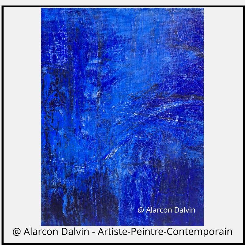 tableau-abstrait-bleu-klein-toile-1 tableau abstrait bleu Klein toile moderne peinture acrylique sur toile peint main par l'artiste Peintre Alarcon Dalvin
