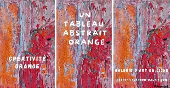 Tableau abstrait orange moderne peint à l'acrylique au couteau, petit format vertical pour embellir un espace de vie