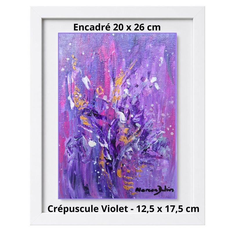 Tableau abstrait violet Crépuscule violet avec cadre blanc – Alarcon Dalvin