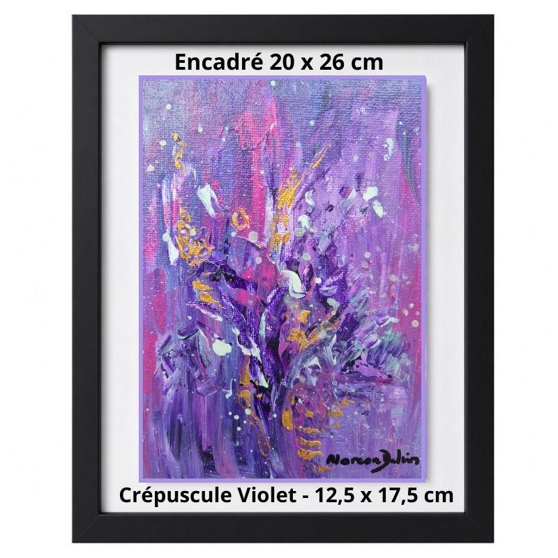 Tableau abstrait violet Crépuscule violet encadré de noir, peint à la main à la peinture acrylique sur toile par Alarcon Dalvin
