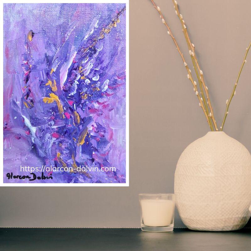 tableau-abstrait-violet-decoration-interieure-moderne. - 1 Tableau abstrait violet moderne dans un salon contemporain PAR ARTISTE PEINTRE INTERNATIONALE ALARCON DALVIN