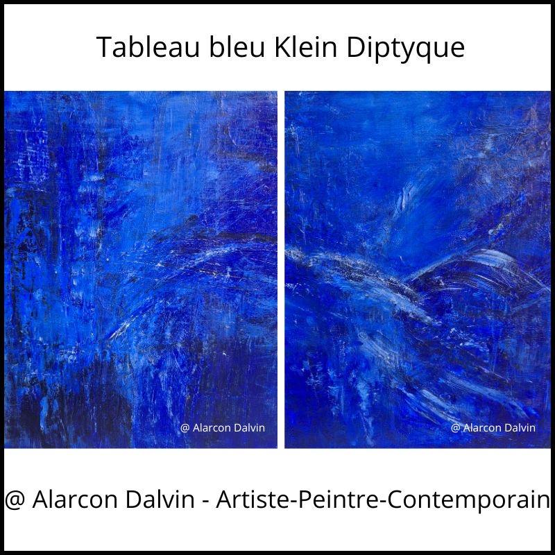 tableau-bleu-klein-diptyque-abstrait-moderne.jpg - 26 tableau bleu Klein diptyque abstrait moderne peinture contemporaine sur toile peint main artiste peintre Alarcon Dalvin