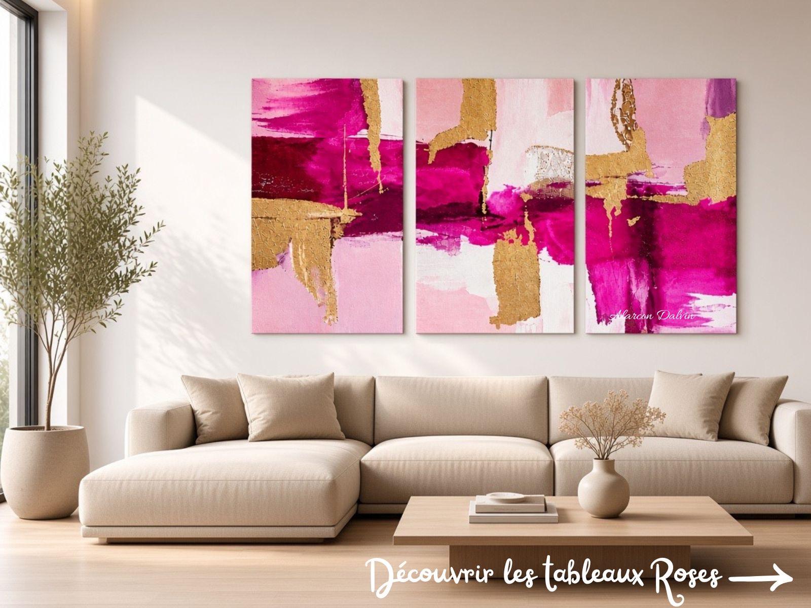Tableaux abstraits roses contemporains peints à la main par Danielle Alarcon Dalvin