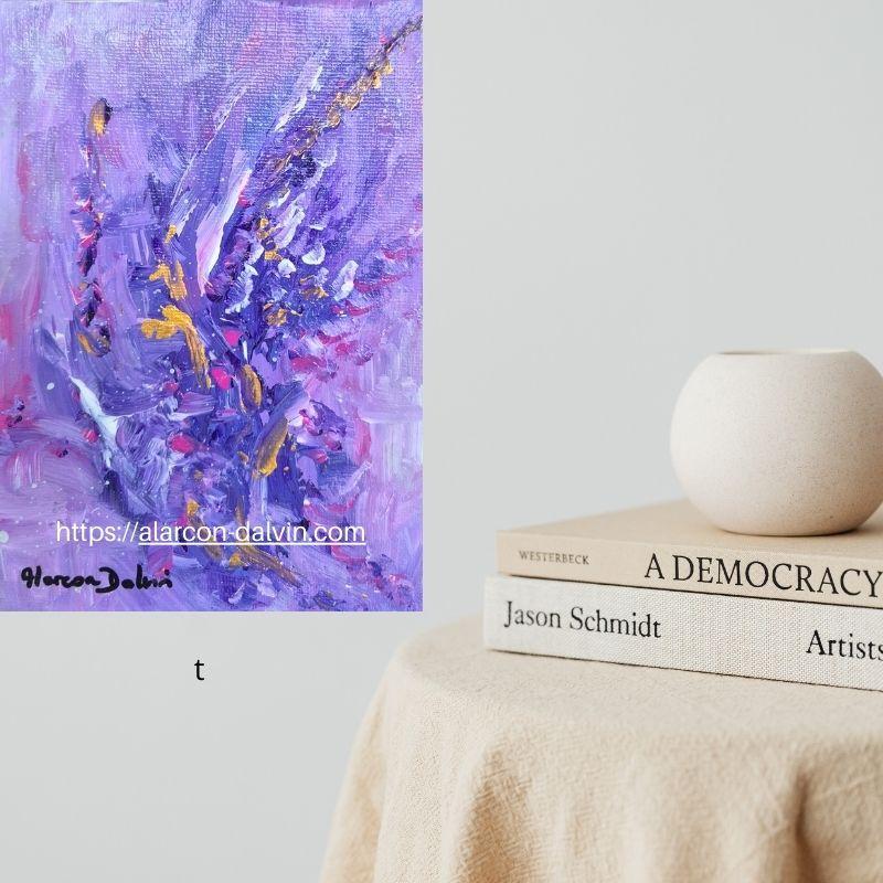 toile abstraite violette oeuvre contemporaine toile abstraite violette contemporaine une peinture à l'acrylique unique peinte à la main au pinceau et au couteau par l'artiste Peintre Alarcon Dalvin